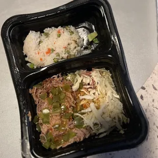 Shredded pork, rice, cabbage