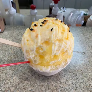 Pineapple, mango and lilikoi with condensed milk