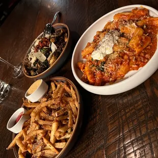 Truffle Fries, Brussel Sprouts and Lamb Bolognese
