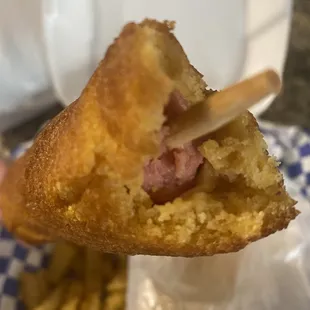 Hand dipped corn dog