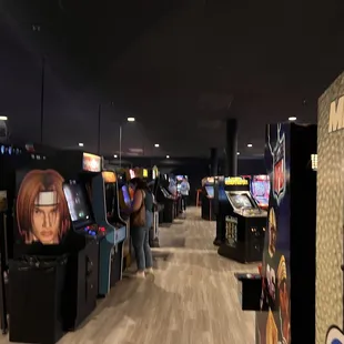 Downstairs arcade, pinball machines, bar