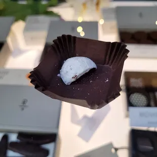 Sample chocolate of the Champagne Truffle.