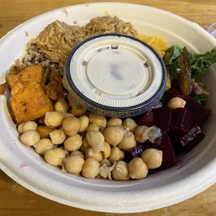 $15 SUPERBOWL (+ $4 SHREDDED CHICKEN): other than the Tahini dressing being WATER THIN with no flavor, the rest of the bowl was delicious.