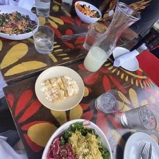 Top left to Bottom right: Tom Cruz Bowl, Super Bowl, Yucca Frys &amp; Harvest Salad. shared Thirsty Thursdays Craft Margaritas