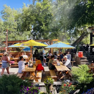 Expansive patio seating with misters