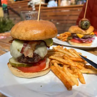 Classic Burger + Recess Burger and fries