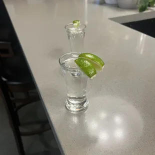 Two shots of tequila