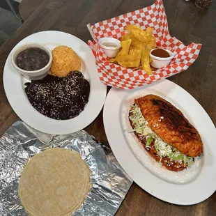 mole dulce, tortillas, pambazo, and plantains