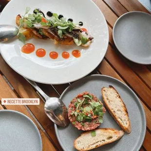 Charred o toys and steak tartare