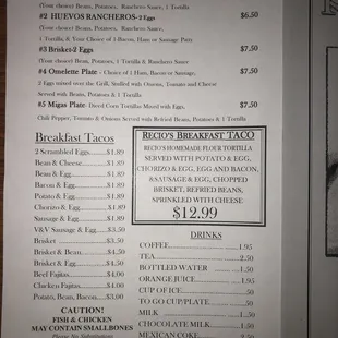 the price of the menu