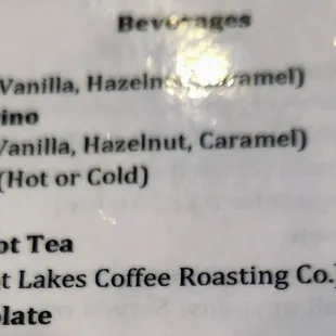 a close up of a menu for a coffee shop