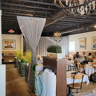 a dining room with tables and chairs