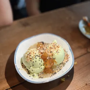 coconut tapioca with pandan sorbet