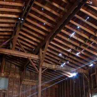 the inside of a barn