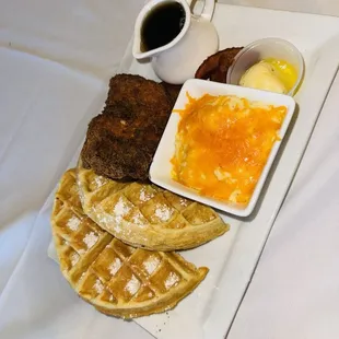 Chicken and Waffles with grits