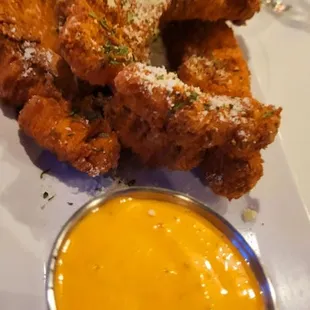 Deep Fried Salmon tossed in Fresh Parmesan with remoulade sauce