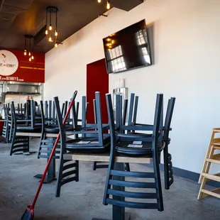 empty tables and chairs