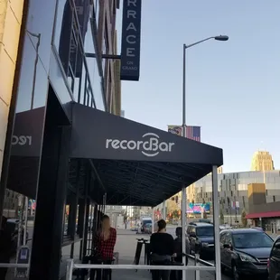 the entrance to a record bar