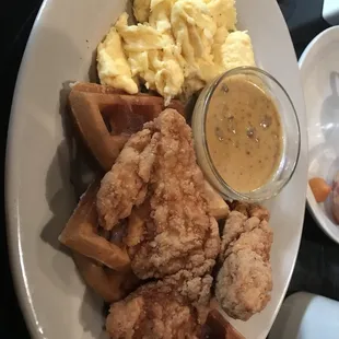 Chicken and waffles with yummy gravy!!