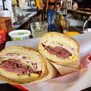 Delicious pastrami sandwich.