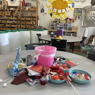 Supplies and ideas for the upcoming gnome workshop later that day and thru the month of December.