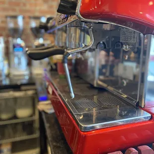 a red coffee machine