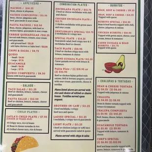 Menu as of Sept 2022