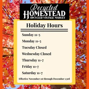 Our Holiday Hours start November
1st