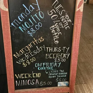 Weekly drink specials