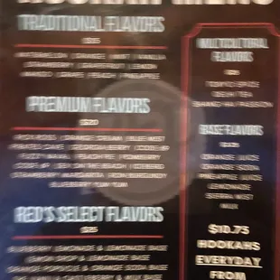 Hookah menu