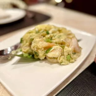 Scrambled Eggs with Shrimp $22.88. Very simple dish but so delicious. Velvety eggs!