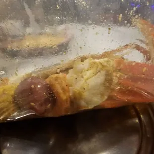 Snow crab, shrimp, potatoes, eggs &amp; sweet corn in an old bay, lemon pepper, garlic butter sauce