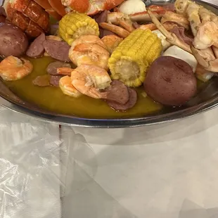 Weekend Special with snow crab, shrimp, lobster, corn, potatoes, sausage