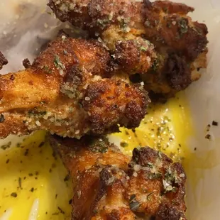 Garlic Parmesan well done wings.