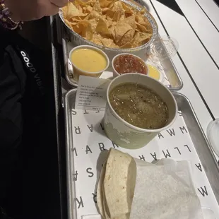 Chips &amp; dip, green Chile stew