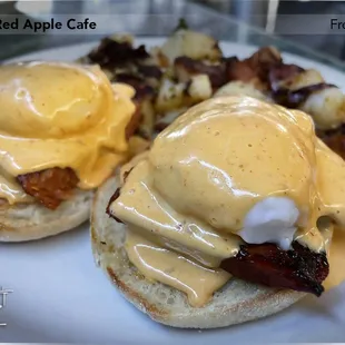 Hot Link Sausage Benedict - Made with a chipotle hollandaise sauce