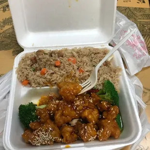 Sesame chicken and fried rice