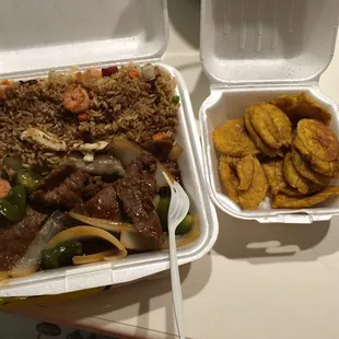 Pepper Steak with Fried Bananas