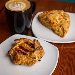 Morning Bake (Assorted Scones/Muffins/Galette) &amp; Latte - IG: @nelson_eats