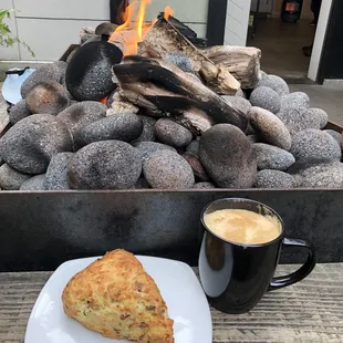 savory scone and almond milk latte
