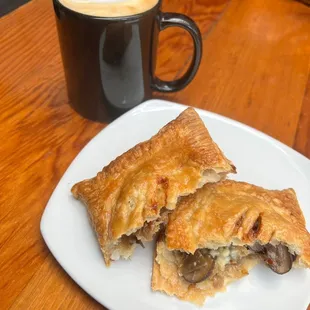 Almond Milk Latte and Mushroom hand pie