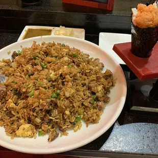 Brisket Fried Rice and spicy tuna  hand roll