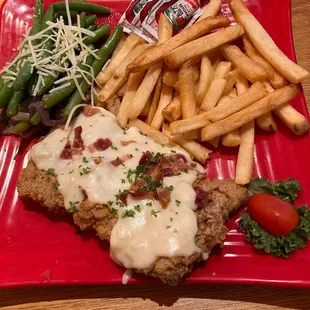 Small chicken fried steak with green beans and fries $15