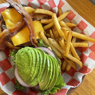 Cheeseburger with avocados