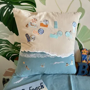Embroidered pillows &quot;Beach Bound&quot; comes with fill &amp; has a matching runner