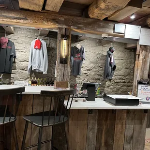 a bar with stools