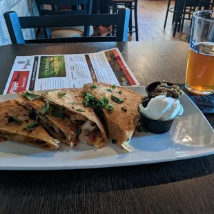 Plentiful food (chicken quesadilla), if a bit boring.