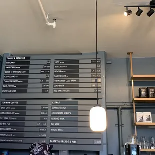 Menu has a good variety of coffee and tea options with some baked goods and snacks.