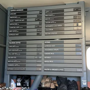 Menu. It is not inexpensive, but there's a really good variety of coffee and non-coffee options.
