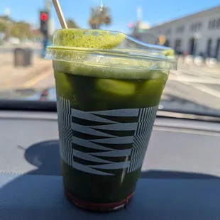 Strawberry matcha spritzer, 16 oz.  The matcha dominated the strawberry.